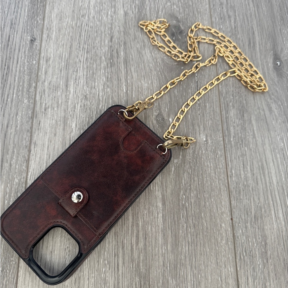 Faux Brown Leather Wallet iPhone 12 Pro MAX Case for attaching to belts/chains